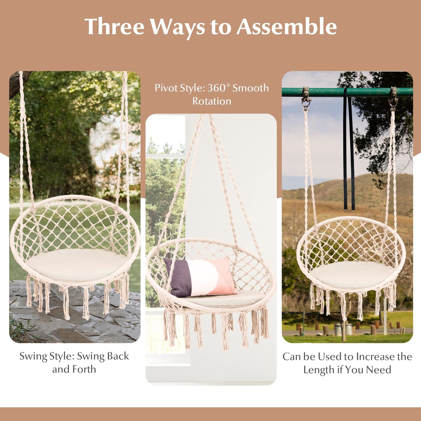 Tangkula Hammock Chair with Cushion
