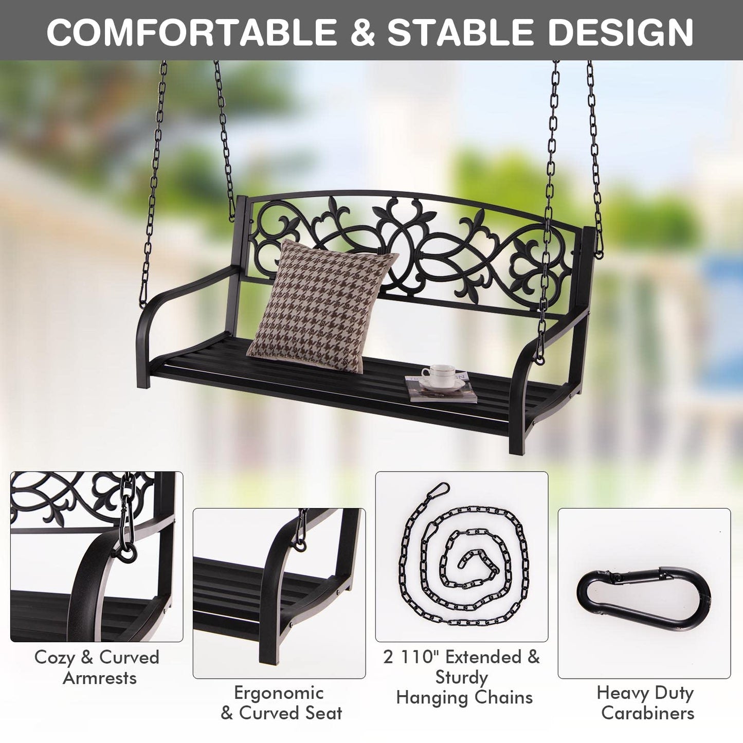 Tangkula 2 Person Porch Swing, Hanging Patio Swing Bench with Chains