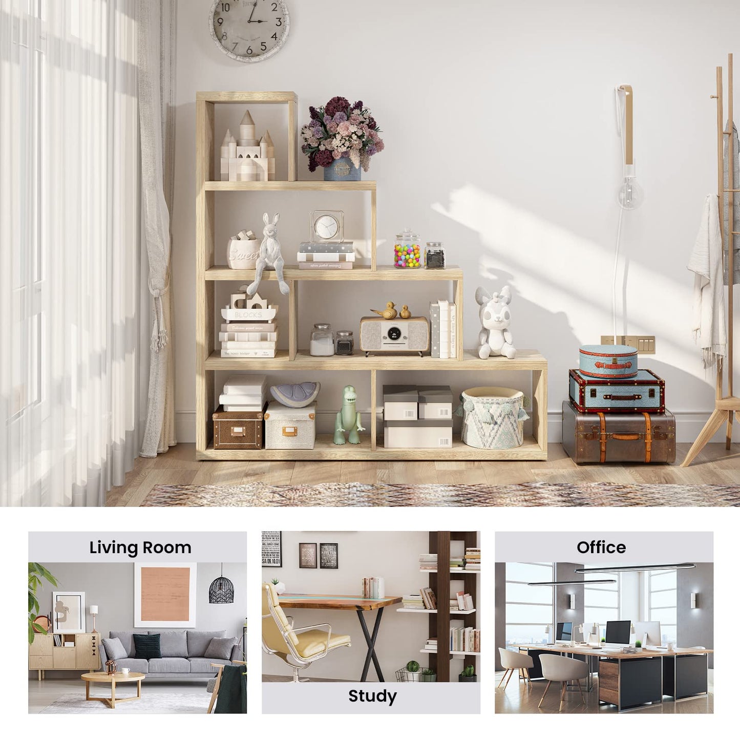 Tangkula 10 Shelves Bookshelf, L Shaped Freestanding Ladder Corner Bookshelf