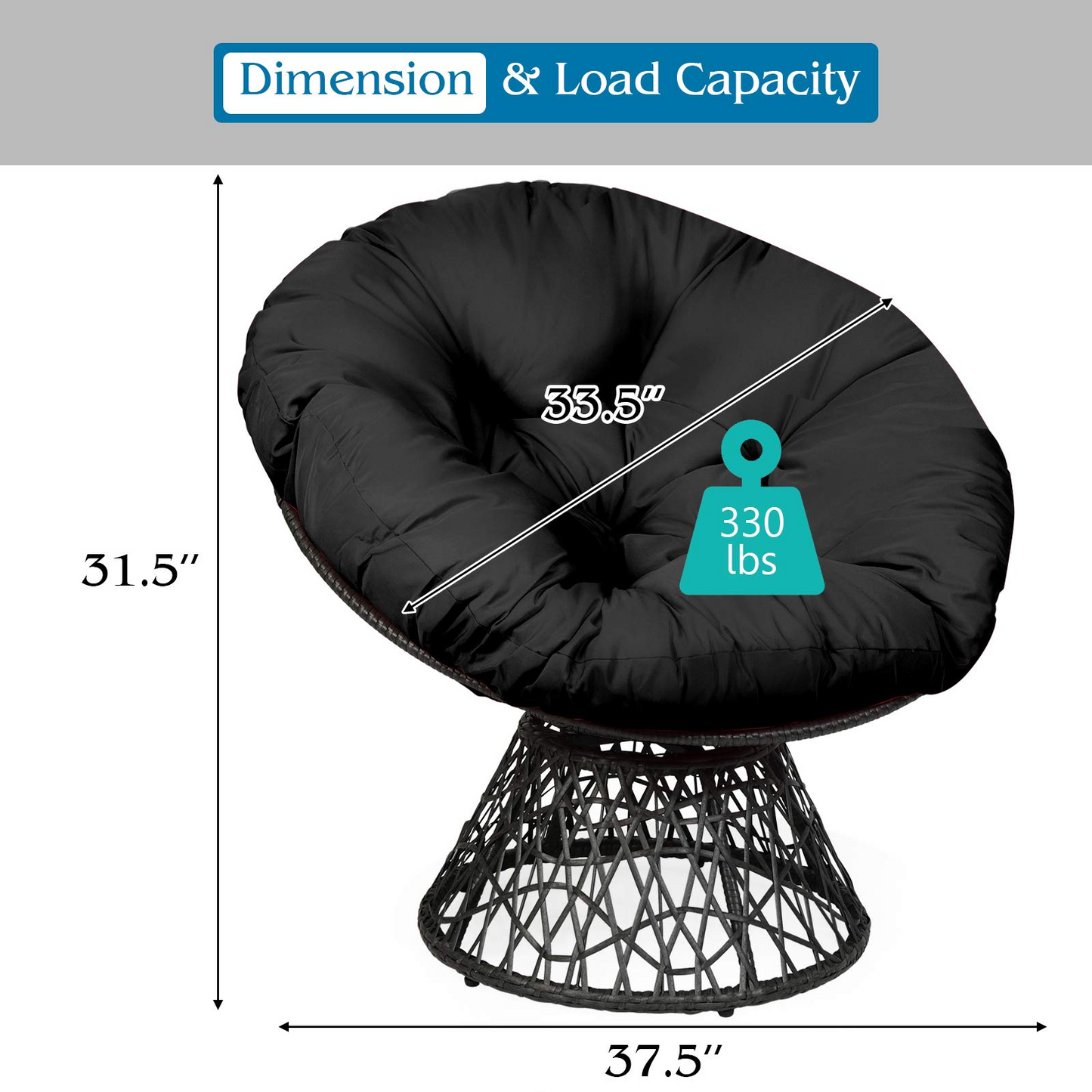 Tangkula Papasan Chair Rattan Ergonomic Chair w/ 360-degree Swivel and Soft Cushion, Solid Structure & Stable Base
