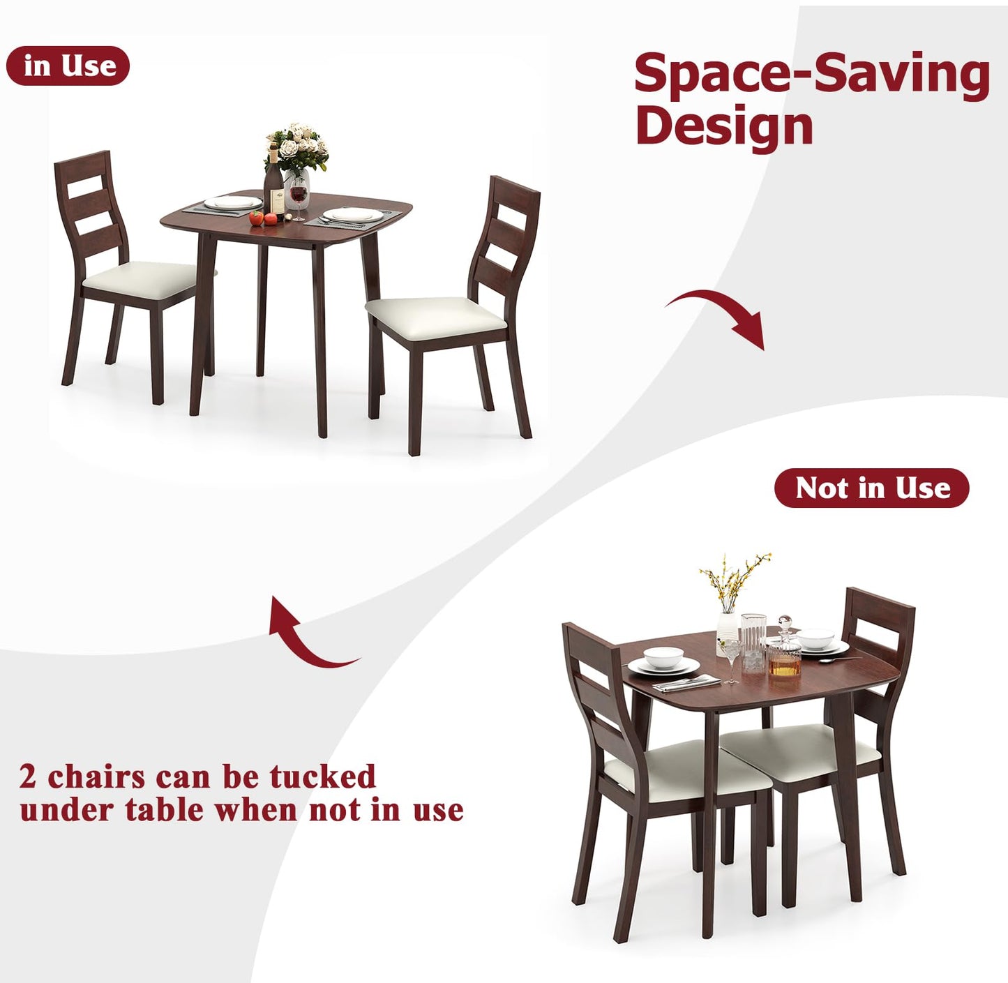 Tangkula Dining Table Set for 2, Kitchen Table and Chairs Set of 2 with Cushioned Seat