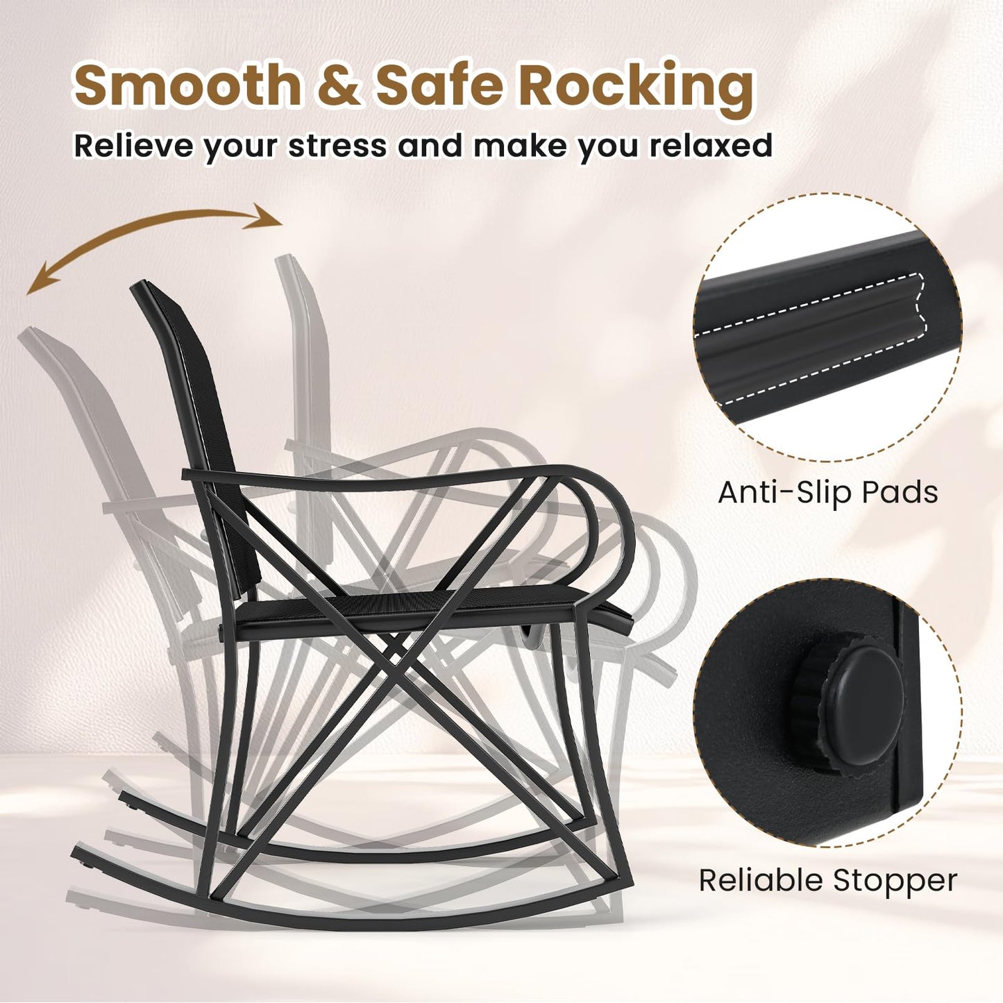 Tangkula 3 Piece Patio Rocking Set