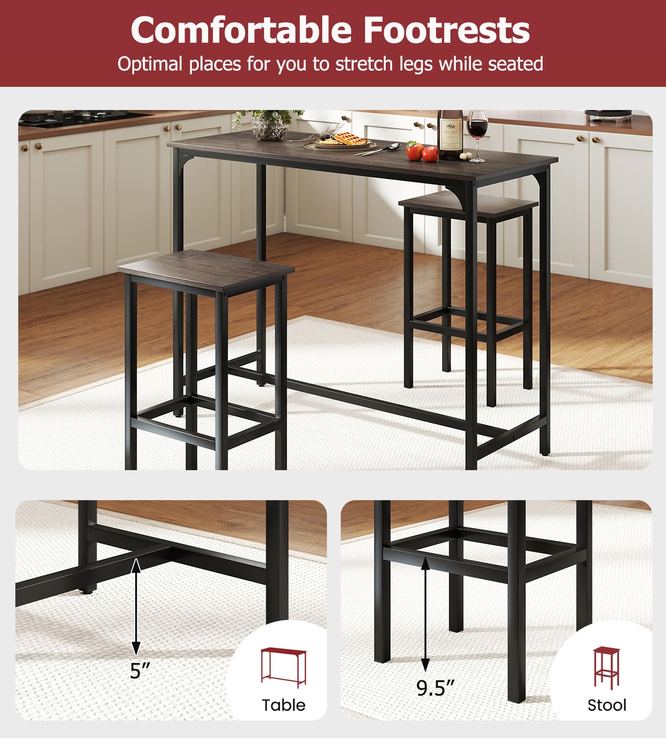 Tangkula 3 Piece Counter Height Bar Table Set