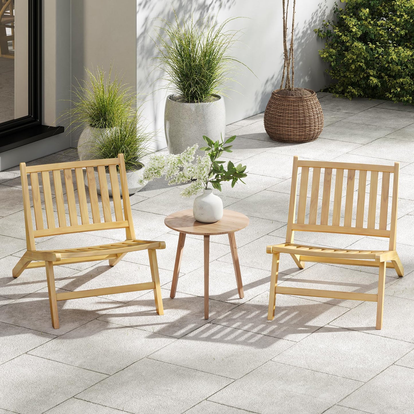 Tangkula Teak Wood Outdoor Accent Chairs(1/2/4)