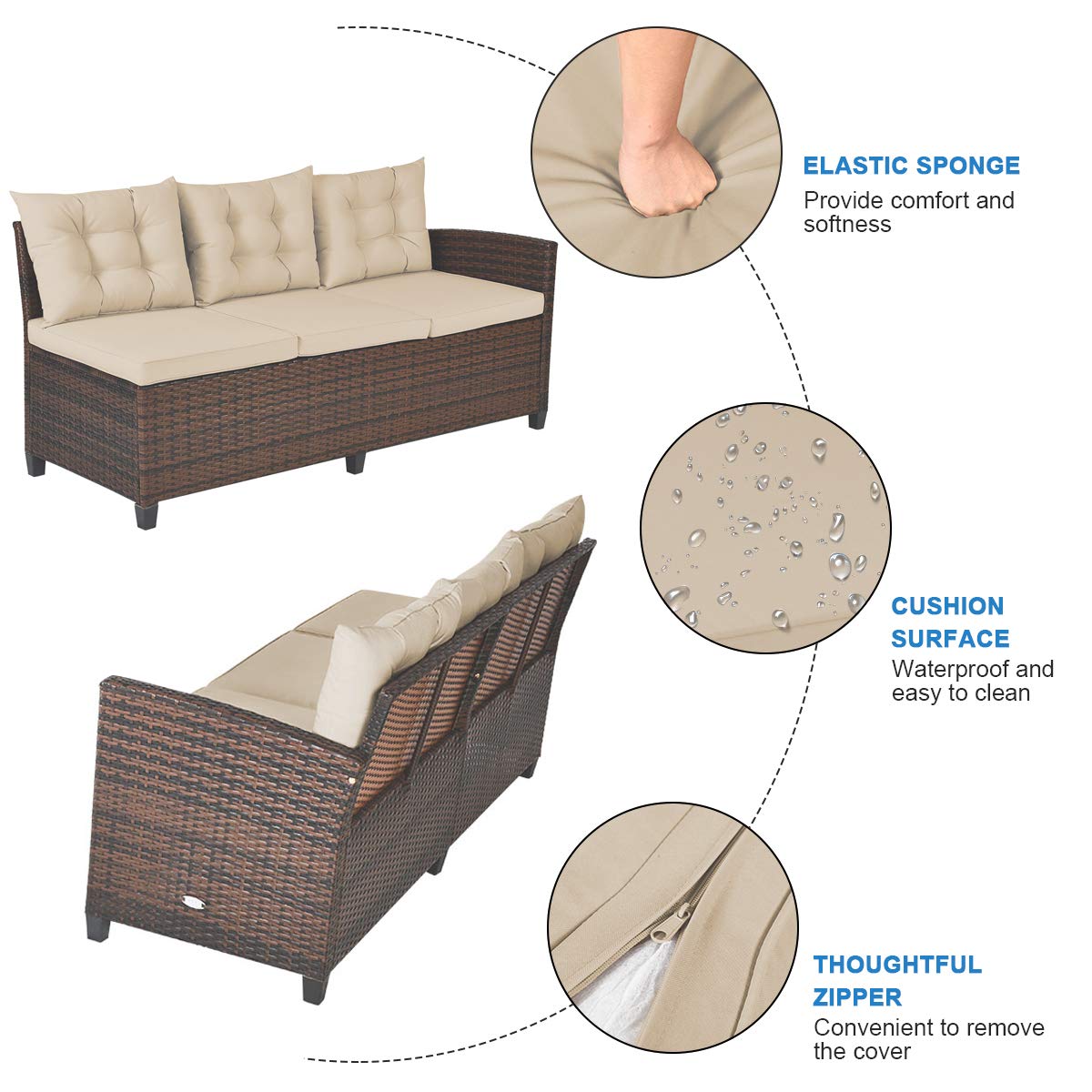 Tangkula Patio Furniture Set with 6 Cushioned Seat & Coffee Table