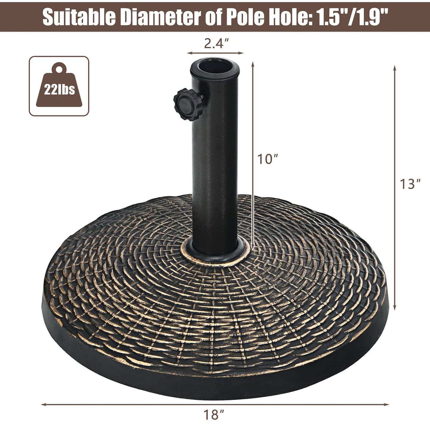 22 LBS Patio Umbrella Base, Round Outdoor Umbrella Stand
