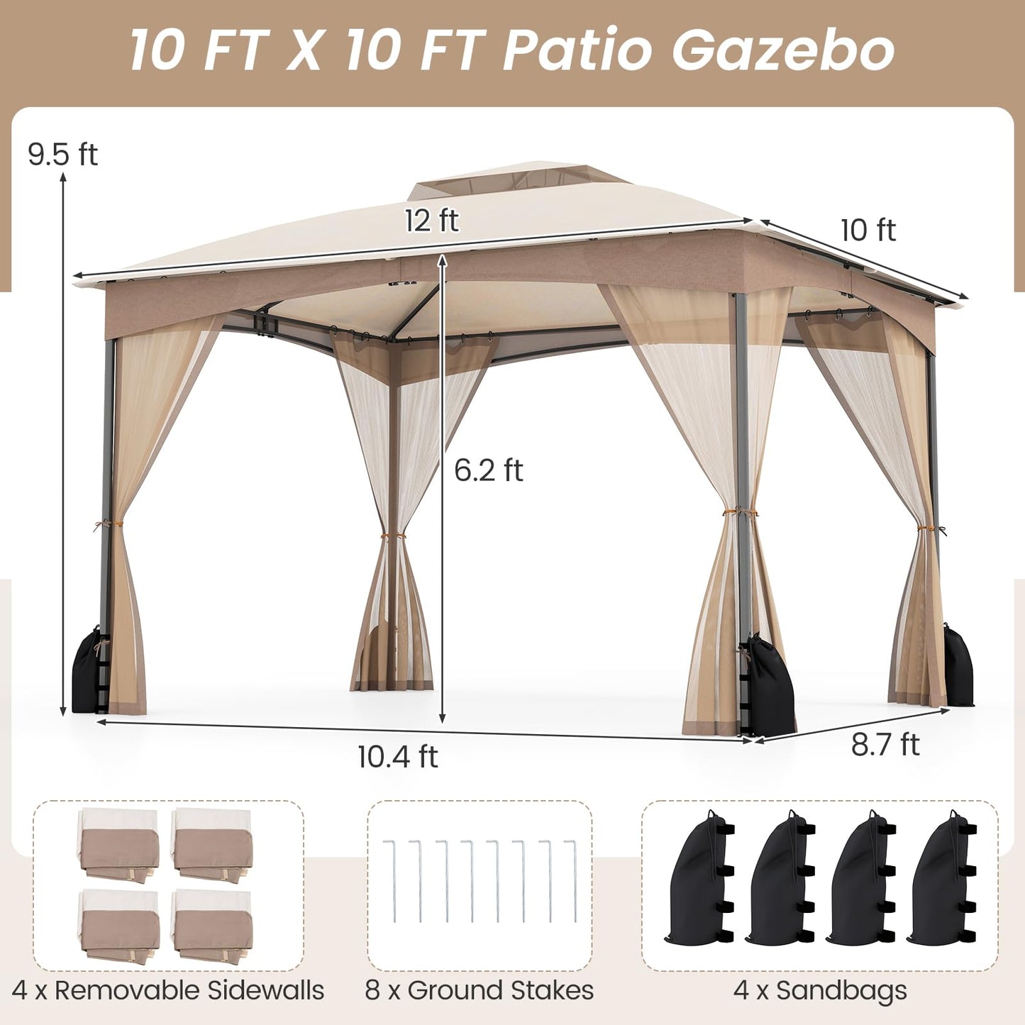 Tangkula 10x12 FT Outdoor Gazebo with Netting