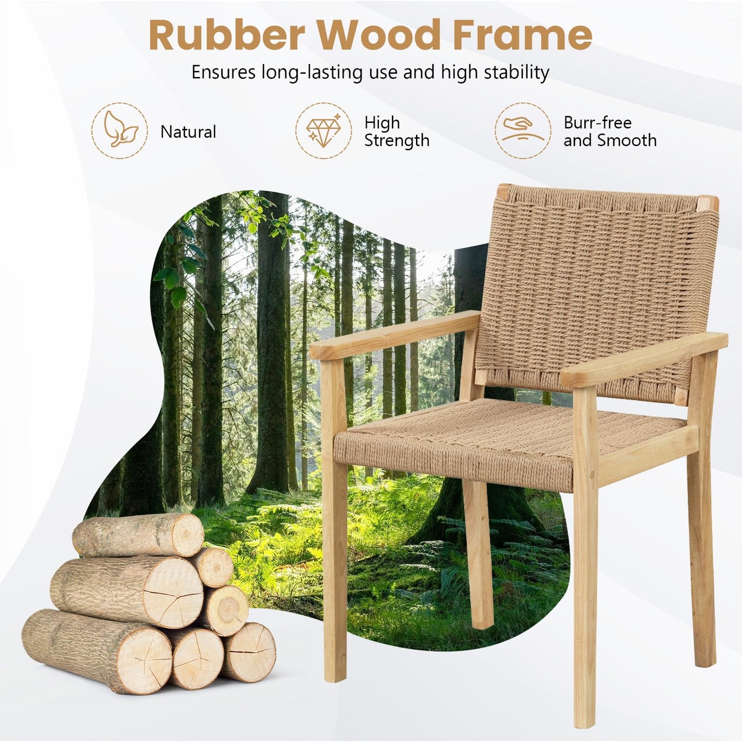 Tangkula Patio Dining Chairs w/Paper Rope Woven Seat