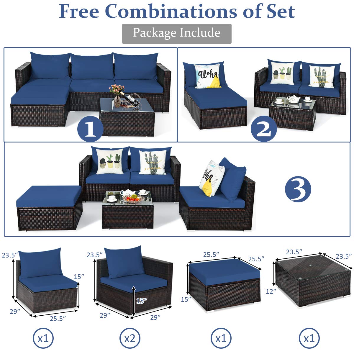 Tangkula 5 Piece Outdoor Patio Furniture Set with Glass Top Coffee Table