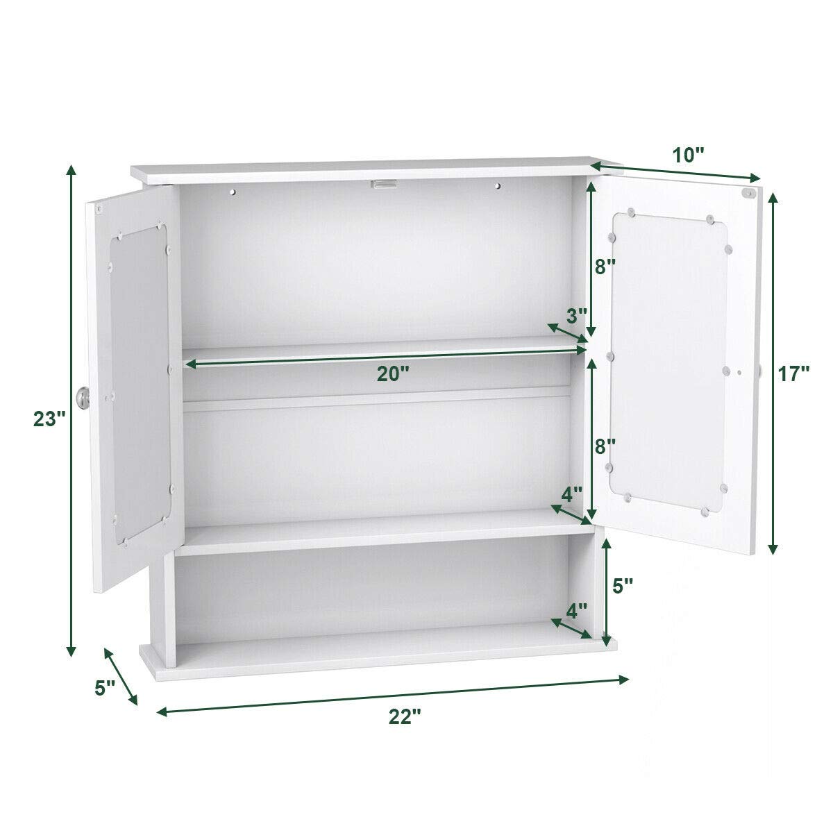 Tangkula Bathroom Cabinet Wall Mounted with Double Mirror Doors