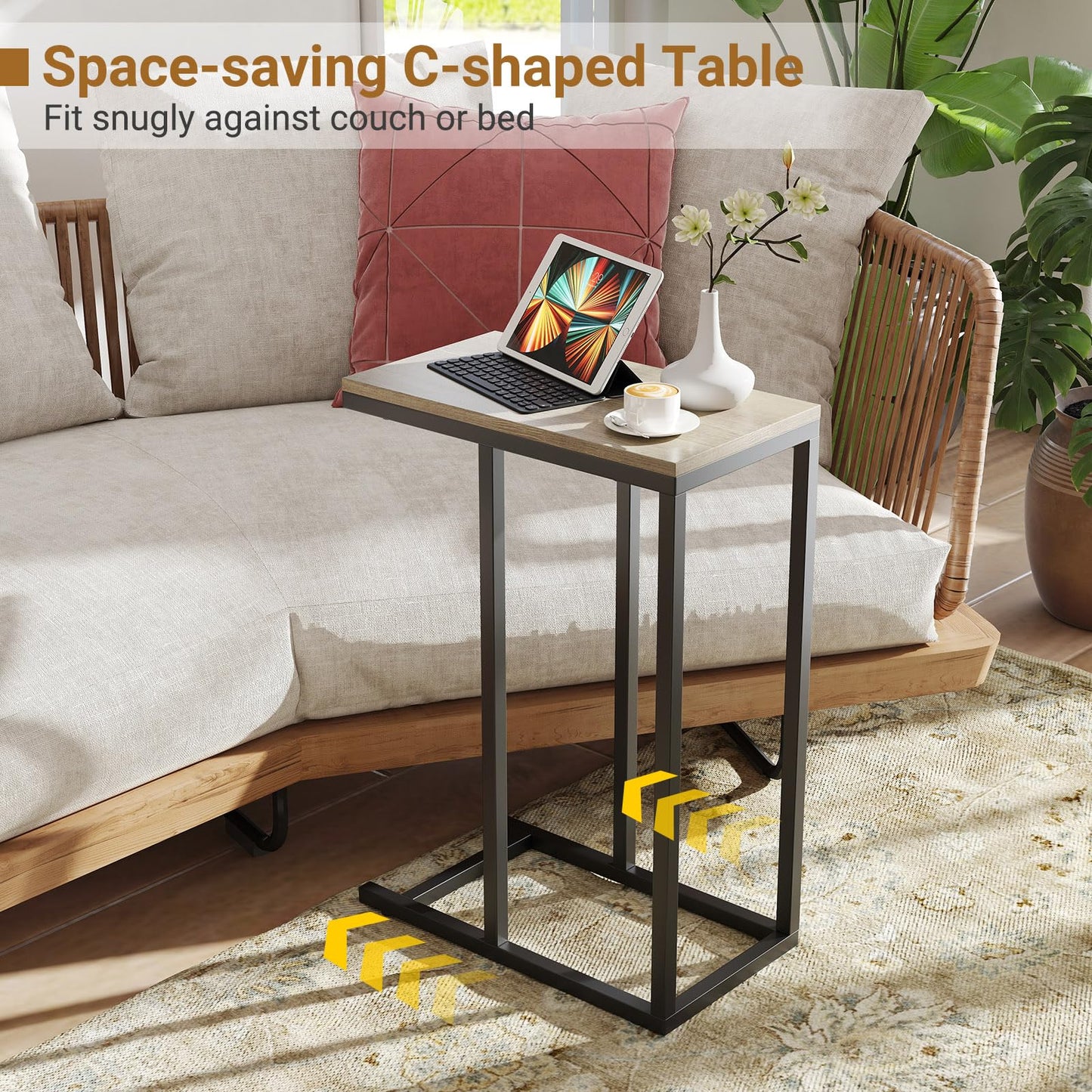 Tangkula C-Shaped End Table Slide Under Couch TV Tray