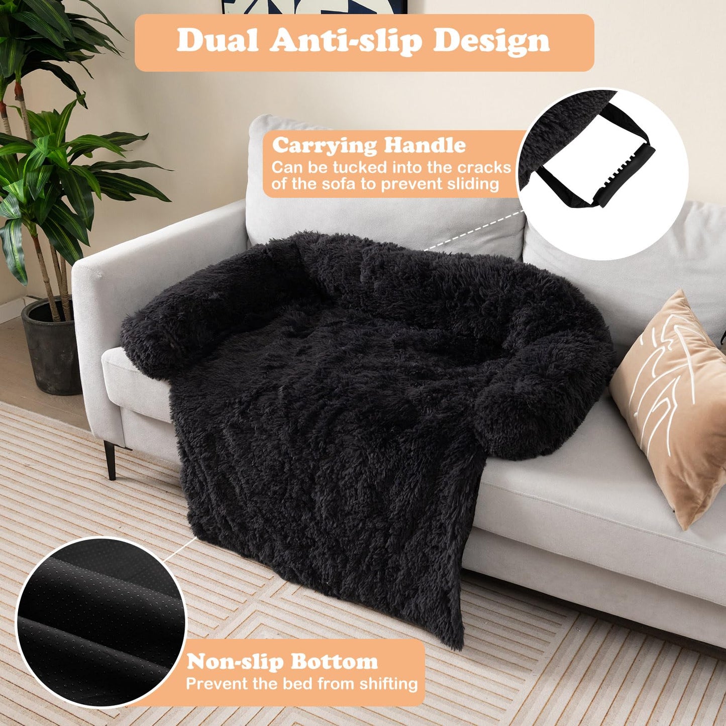 Tangkula Calming Dog Bed, Fluffy Plush Dog Mat Cover Protector for Couch with Detachable Washable Cover