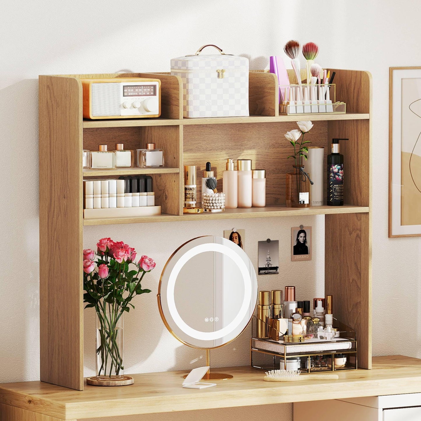Tangkula Desktop Bookshelf Countertop Storage Hutch with 6 Storage Shelves