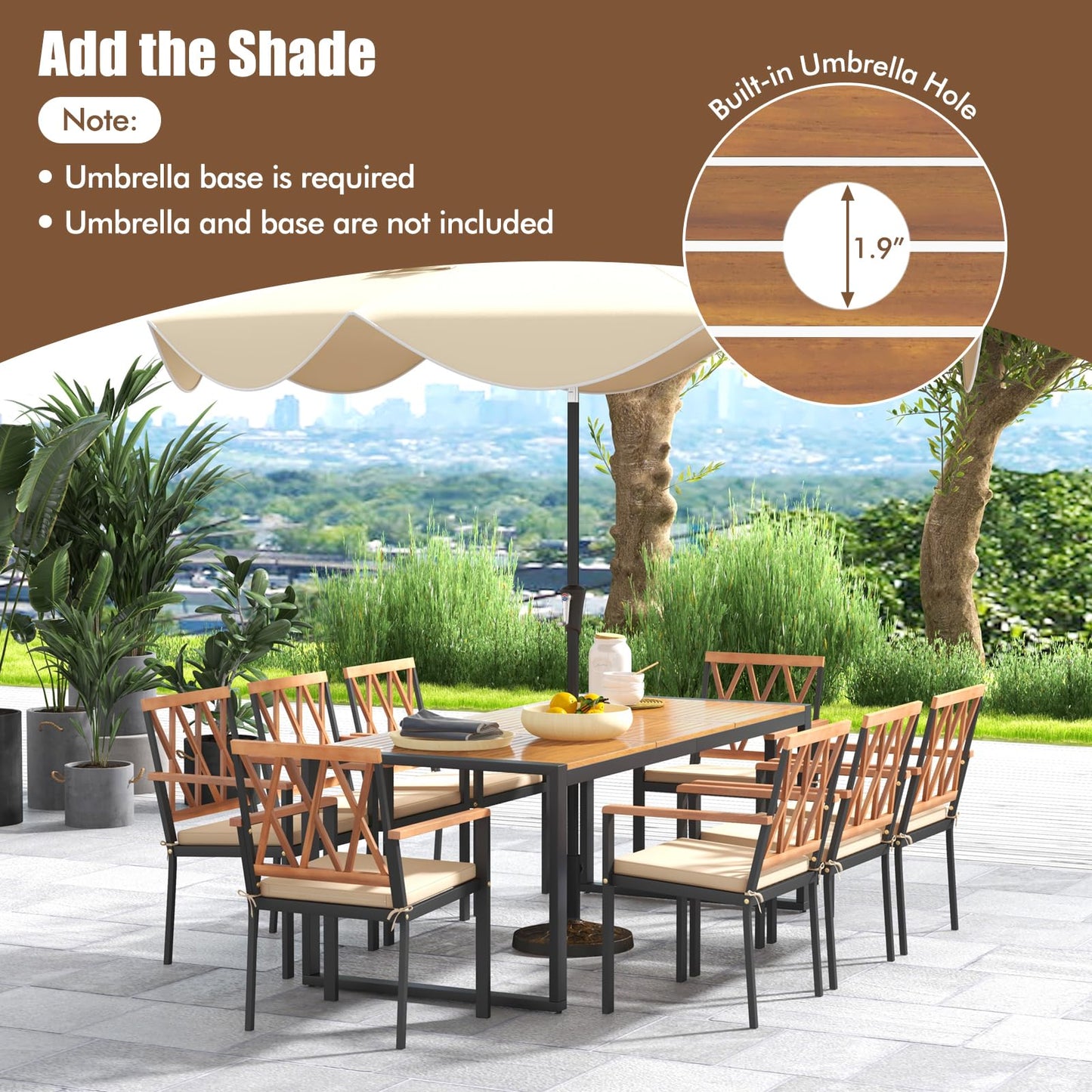 Tangkula 9 Pieces Patio Dining Set(Natural & Black)