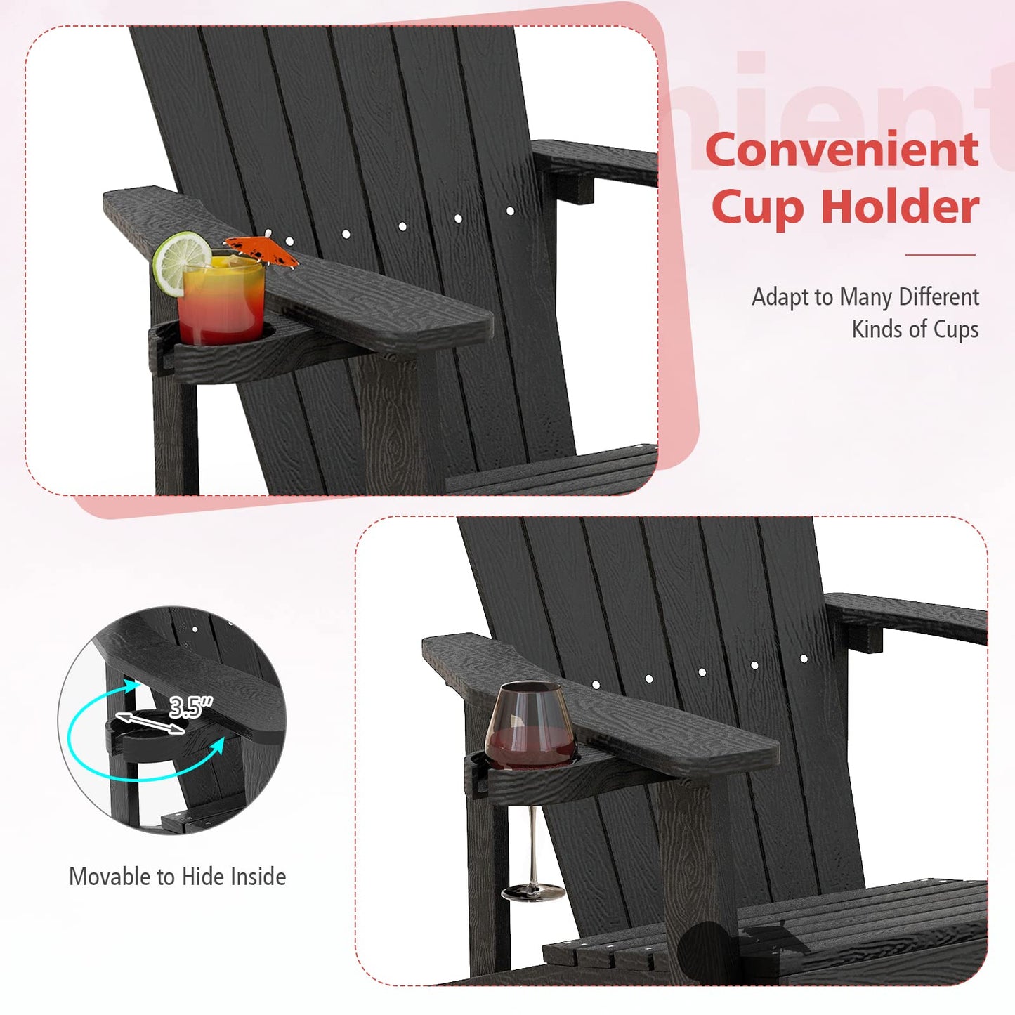Tangkula Oversized Adirondack Chair, Patio Lounge Chairs w/Adjustable Cup Holder