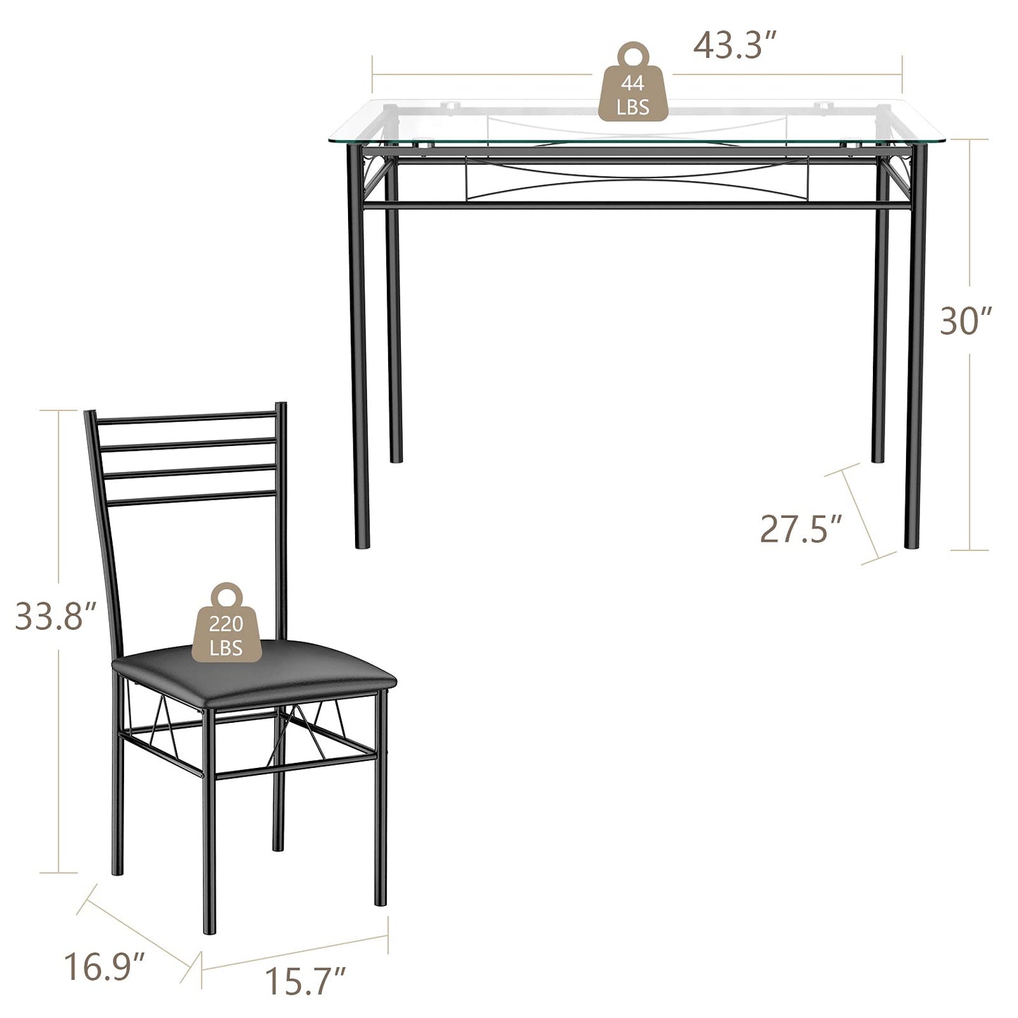 Tangkula Dining Table Set, 5 Pieces Dining Set with Tempered Glass Top Table and 4 Chairs