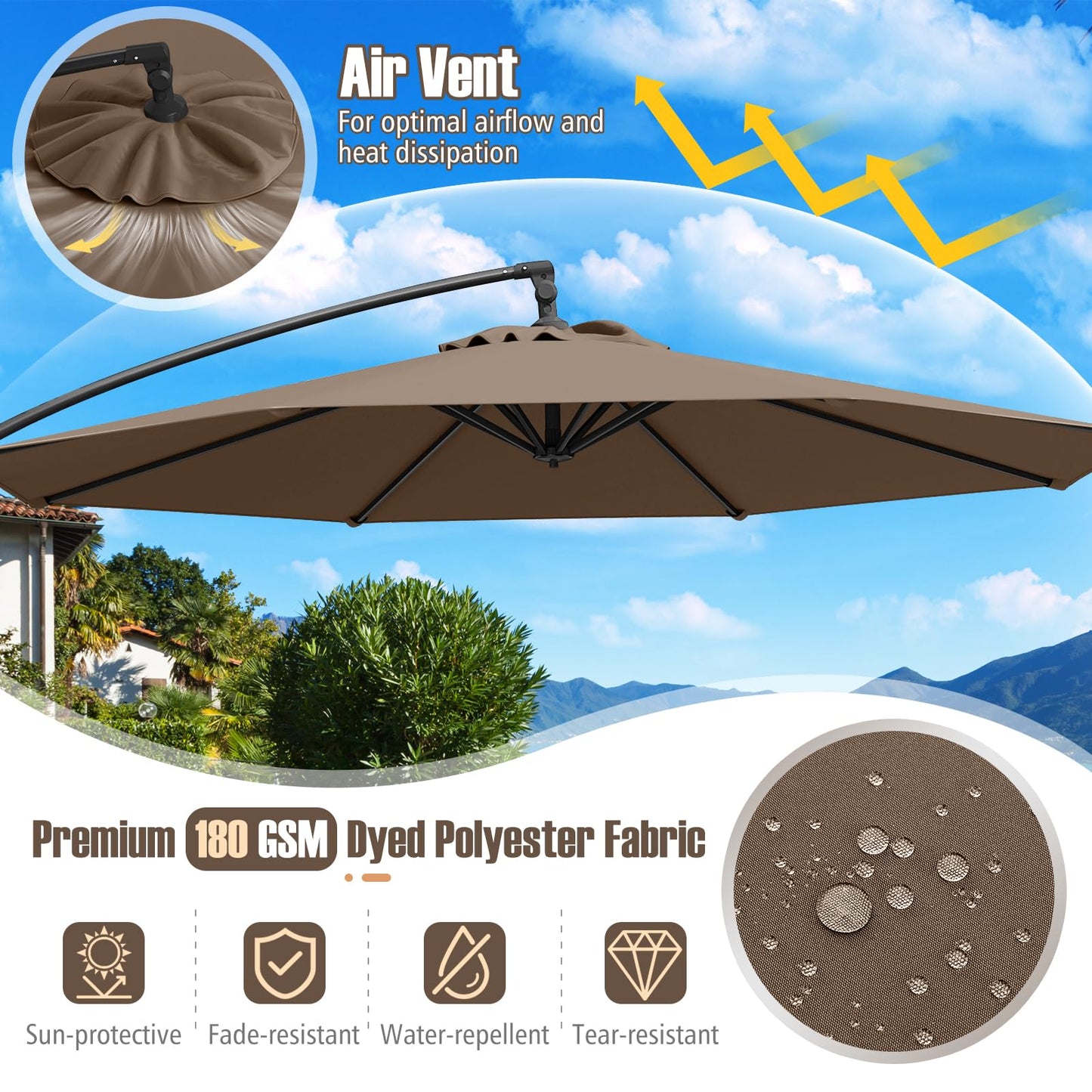 Tangkula 10 Feet Offset Hanging Umbrella with Base Patio Cantilever Umbrella