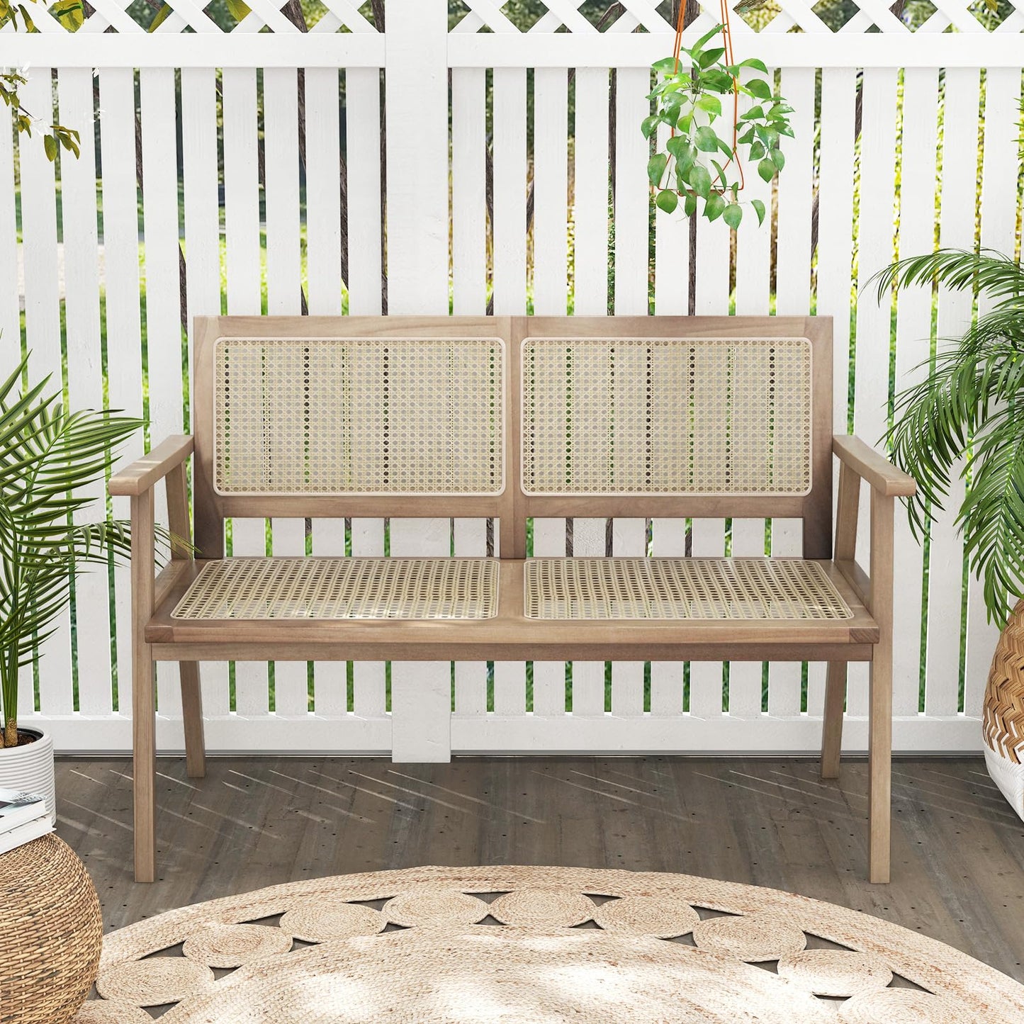 Tangkula Outdoor Teak Wood Garden Bench, 2-Person Patio Bench