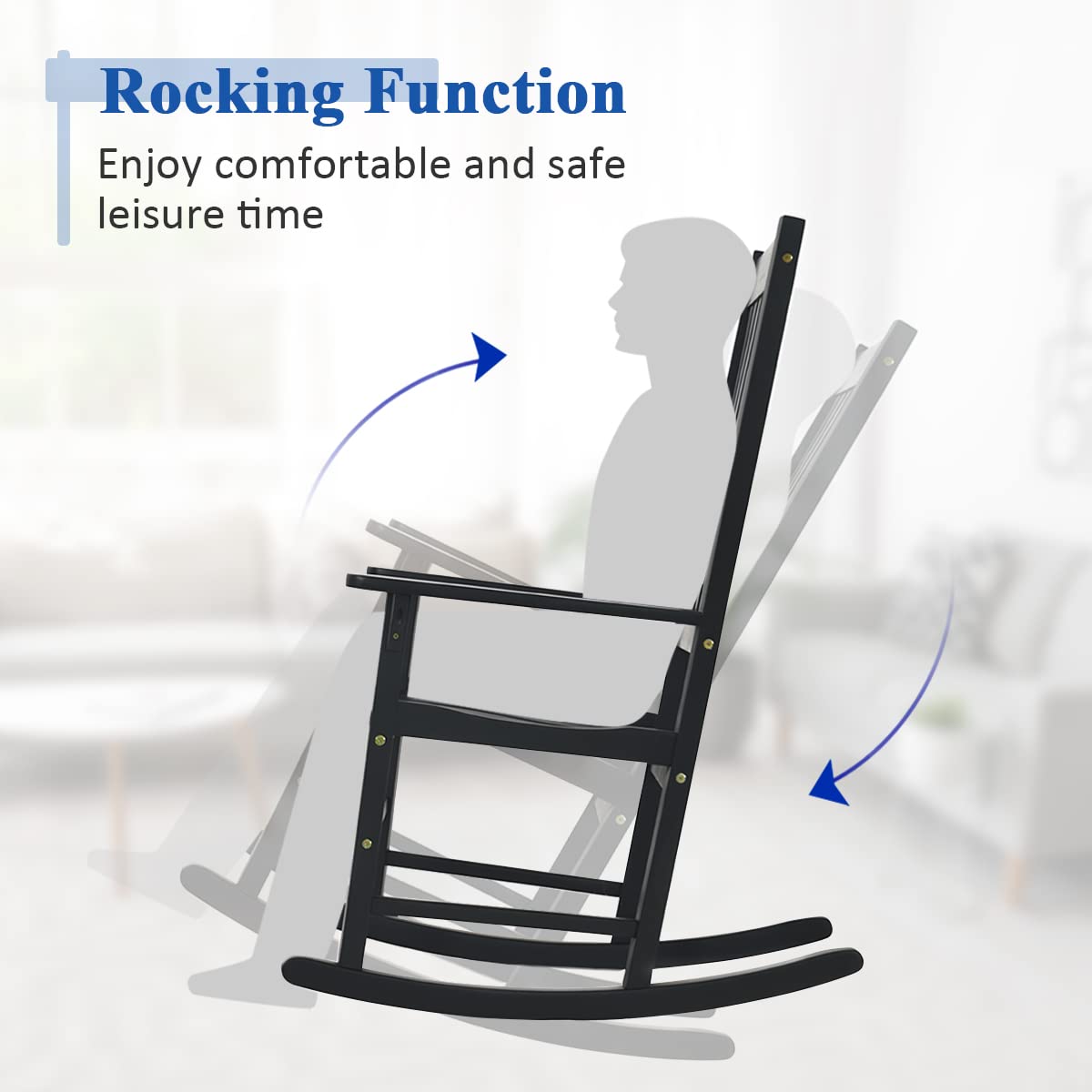 Acacia Wood Porch Rocking Chair, Wooden Rocking Chair Rocker with High Back & Armrest