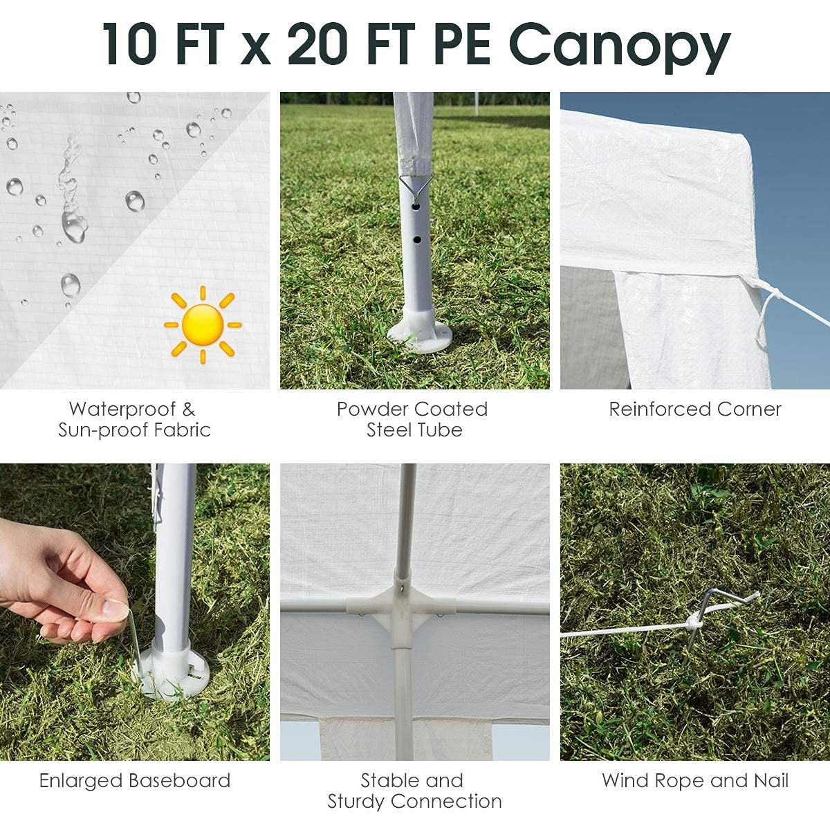 Tangkula 10 x 20 Feet Canopy Tent, Waterproof Wedding Canopy with Wind Rope, Outdoor Shelter Pavilion for Parties
