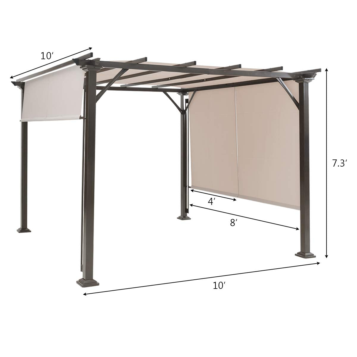 Pergola d'extérieur 3 X 3M, abri de terrasse, gazebo d'extérieur en acier avec auvents rétractables