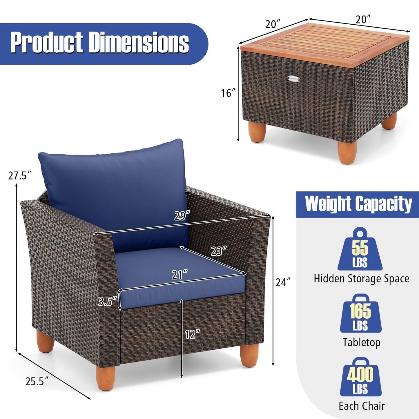 Tangkula Patiojoy Outdoor PE Wicker Bistro Set