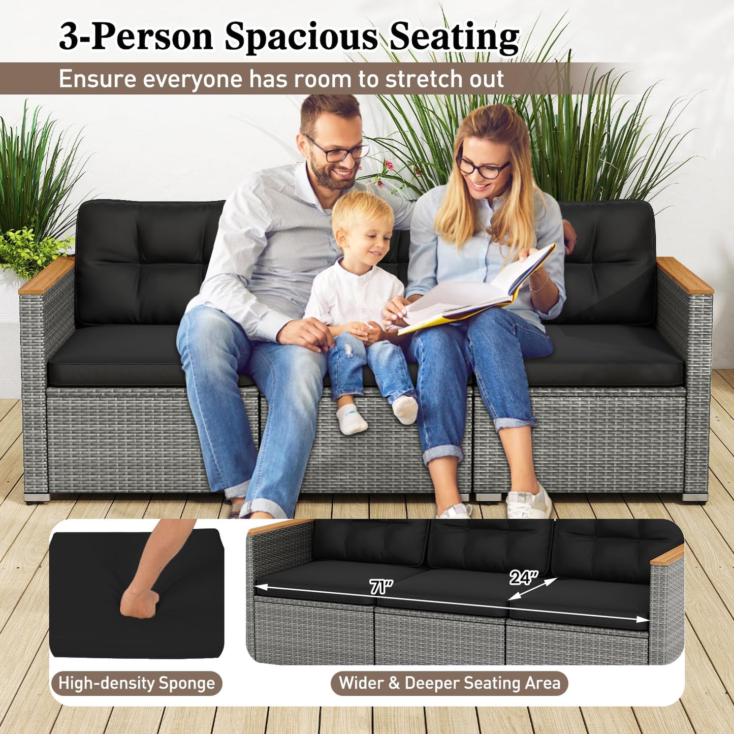 Tangkula 3-Seat Patio Couch Sofa