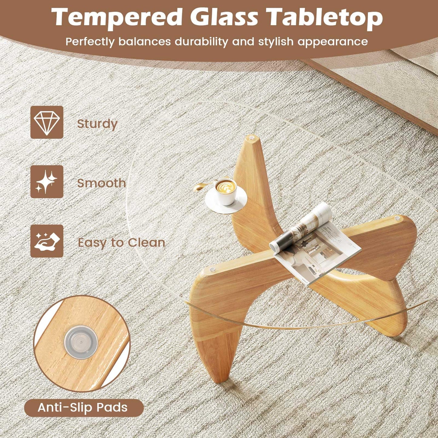 Tangkula Triangle Glass Coffee Table Mid-Century Modern Center Table