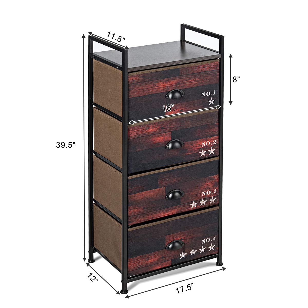4 Drawer Dresser, Vertical Dresser Storage Tower with Fabric Drawers and Steel Frame