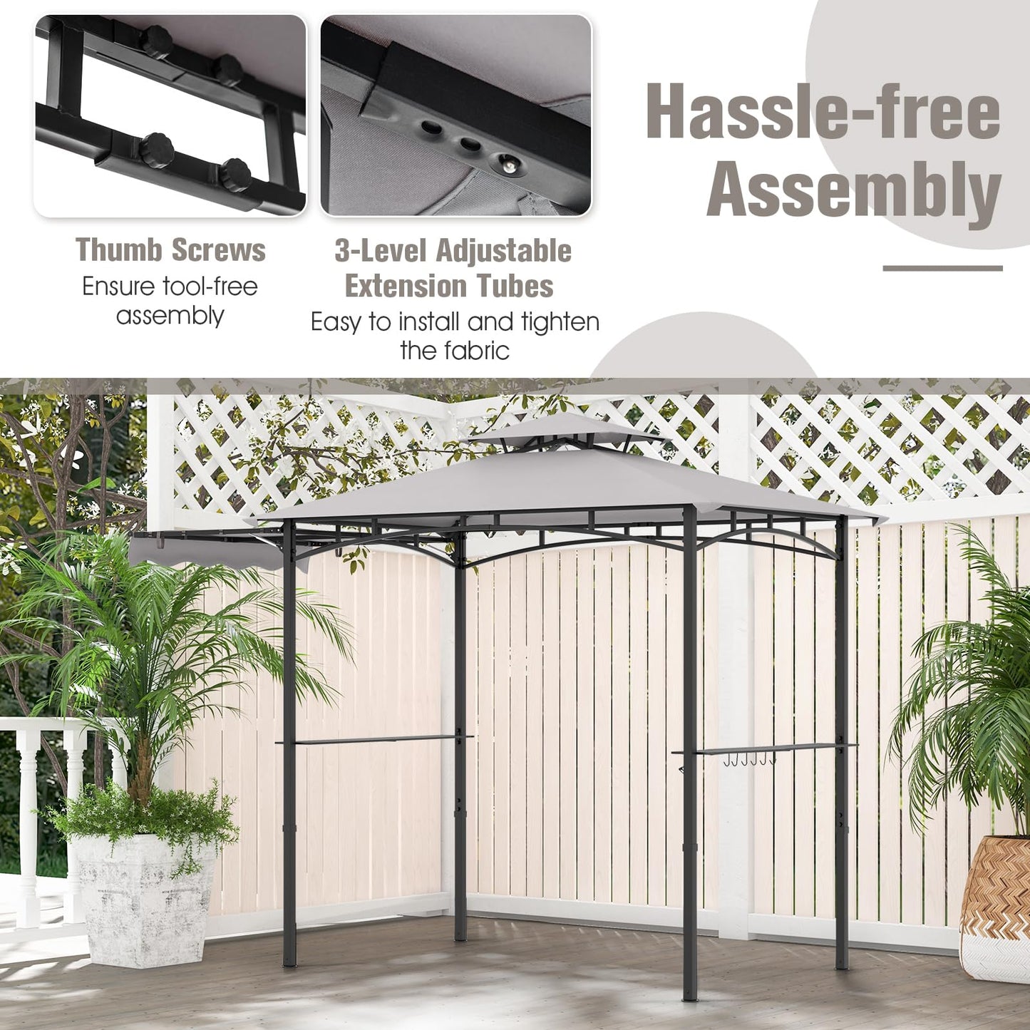 Tangkula 10.5x5 FT Grill Gazebo with Side Awning, 2-Tier Barbecue Gazebo with 2 Shelves, 12 Hanging Hooks