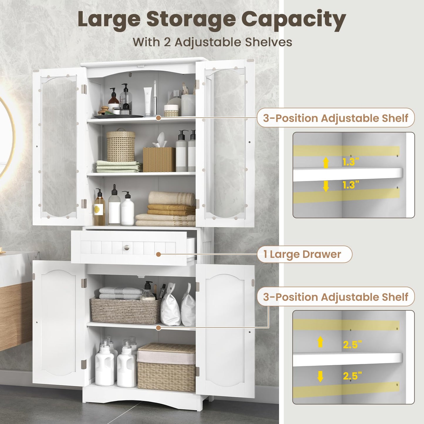 Tangkula 63" Tall Bathroom Storage Cabinet