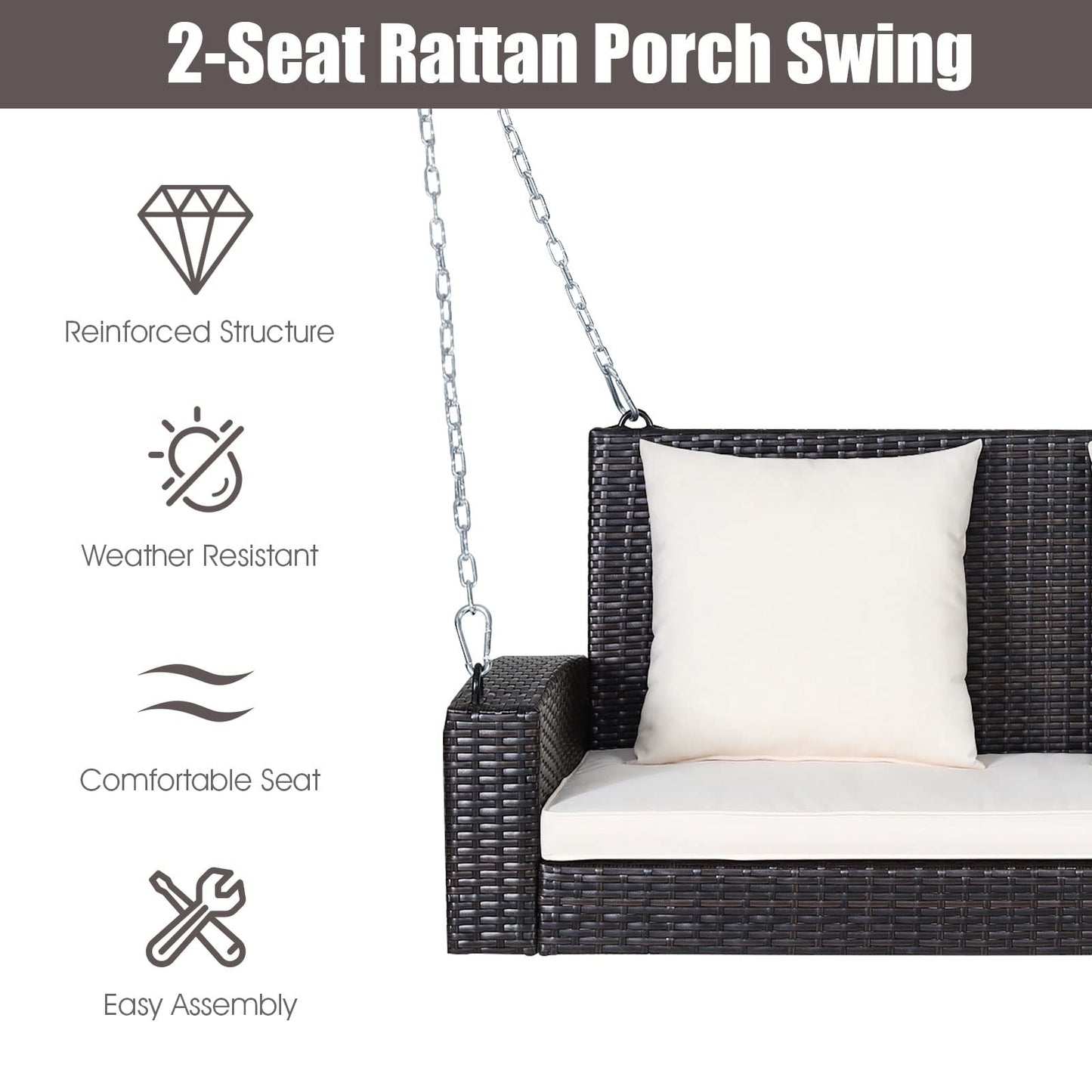 Tangkula 2-Person Wicker Porch Swing