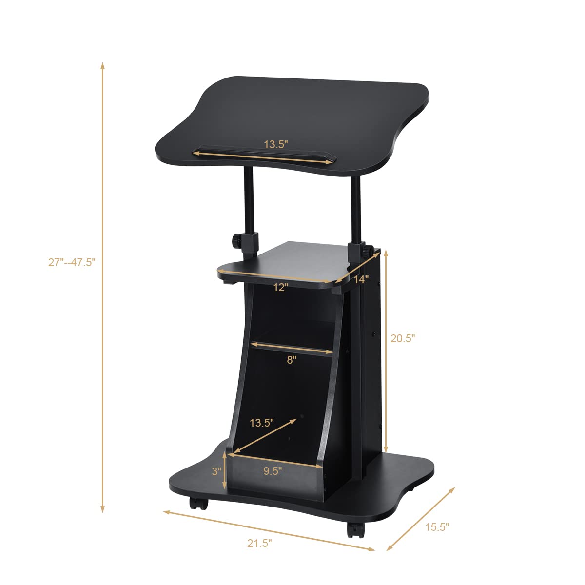 Tangkula Mobile Laptop Podium with Swivel Top Movable Wheels & Storage