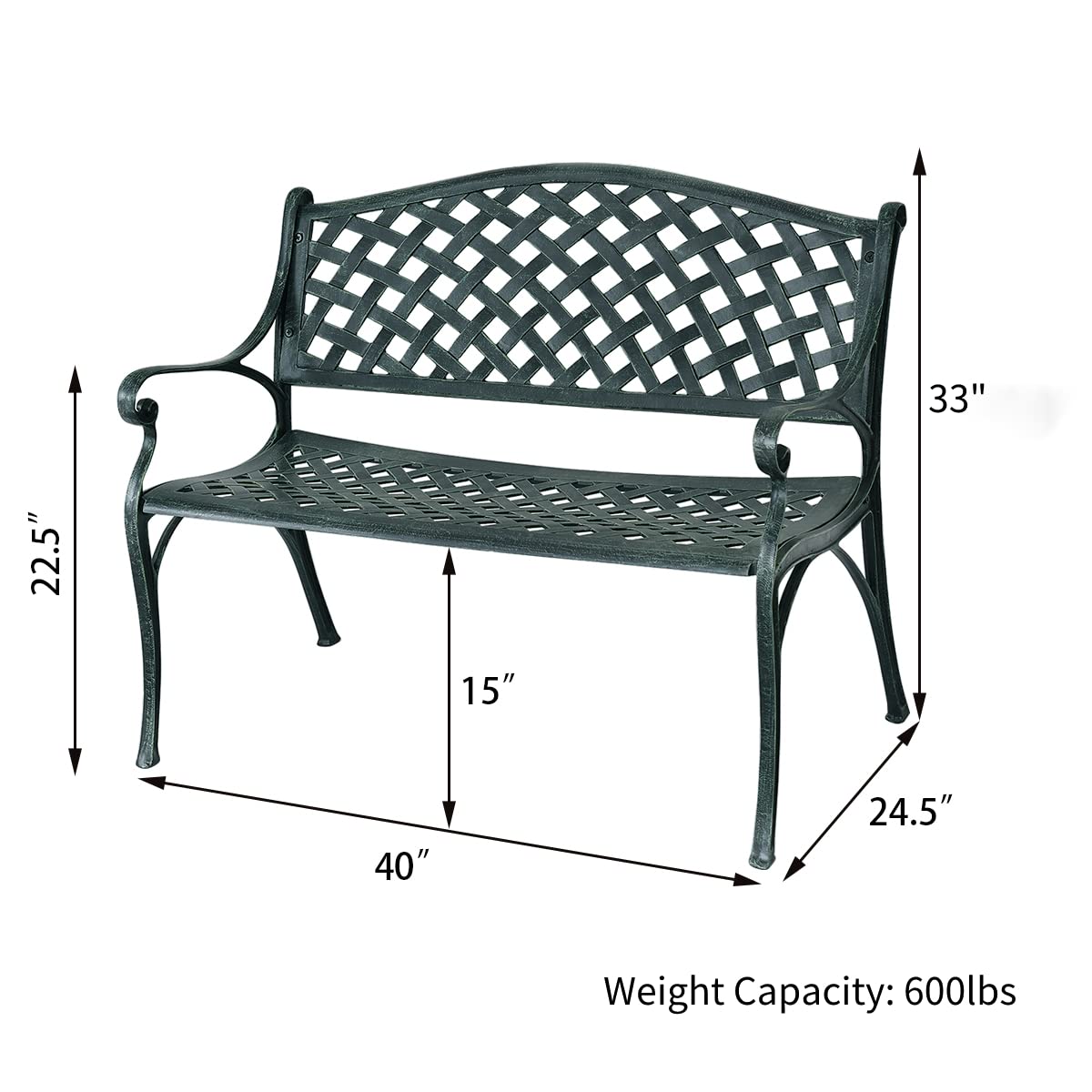 Outdoor Garden Bench Park Bench, All-Weather Cast Aluminum Patio Bench Chair Porch Loveseat
