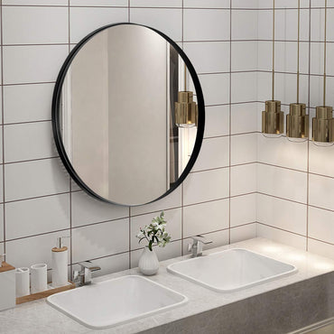Miroir mural rond, miroir rond de salle de bain de 27,5 pouces