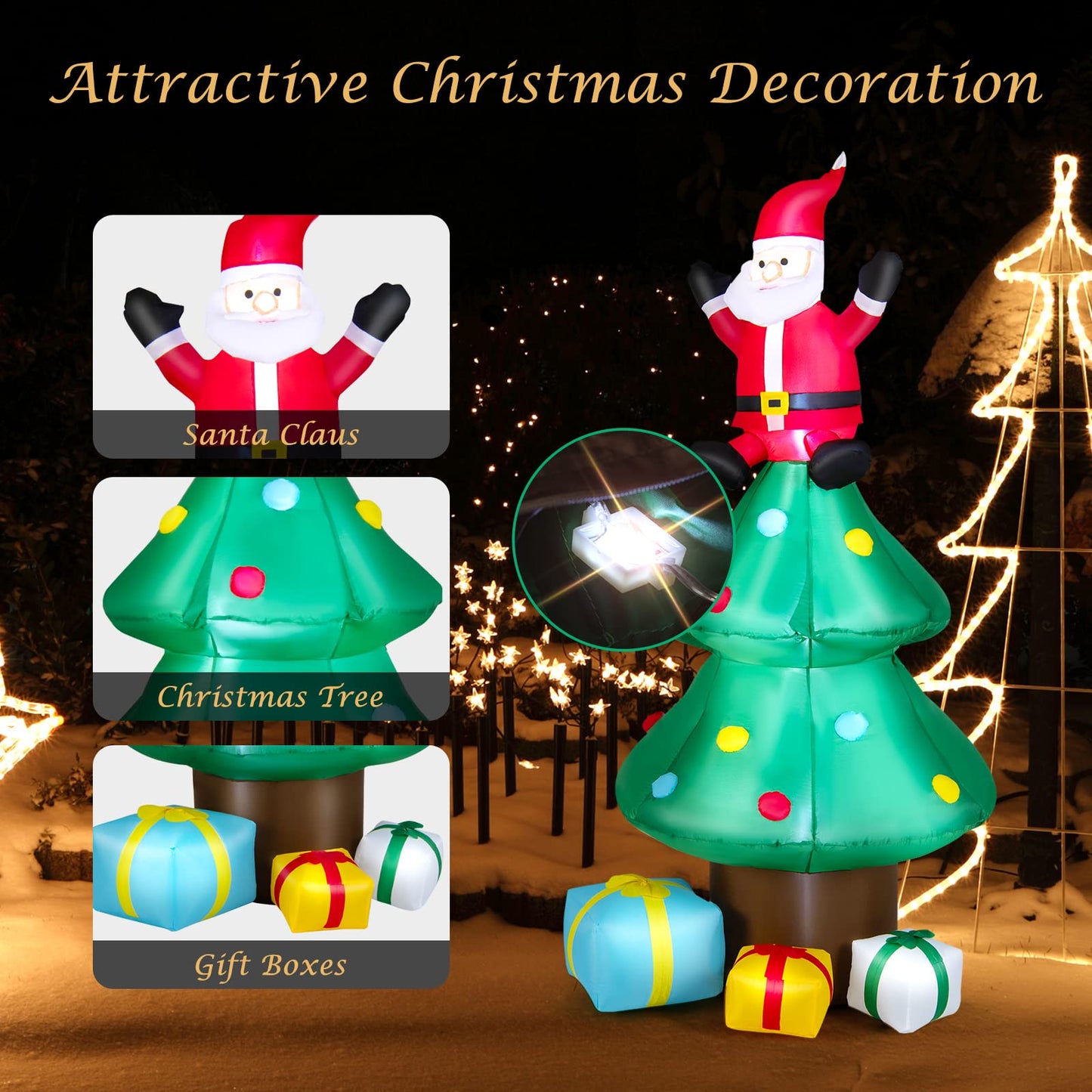 Tangkula Inflatable Christmas Tree, LED Lights, Built-in Sandbags & Stakes, Indoor Outdoor Holiday Decor