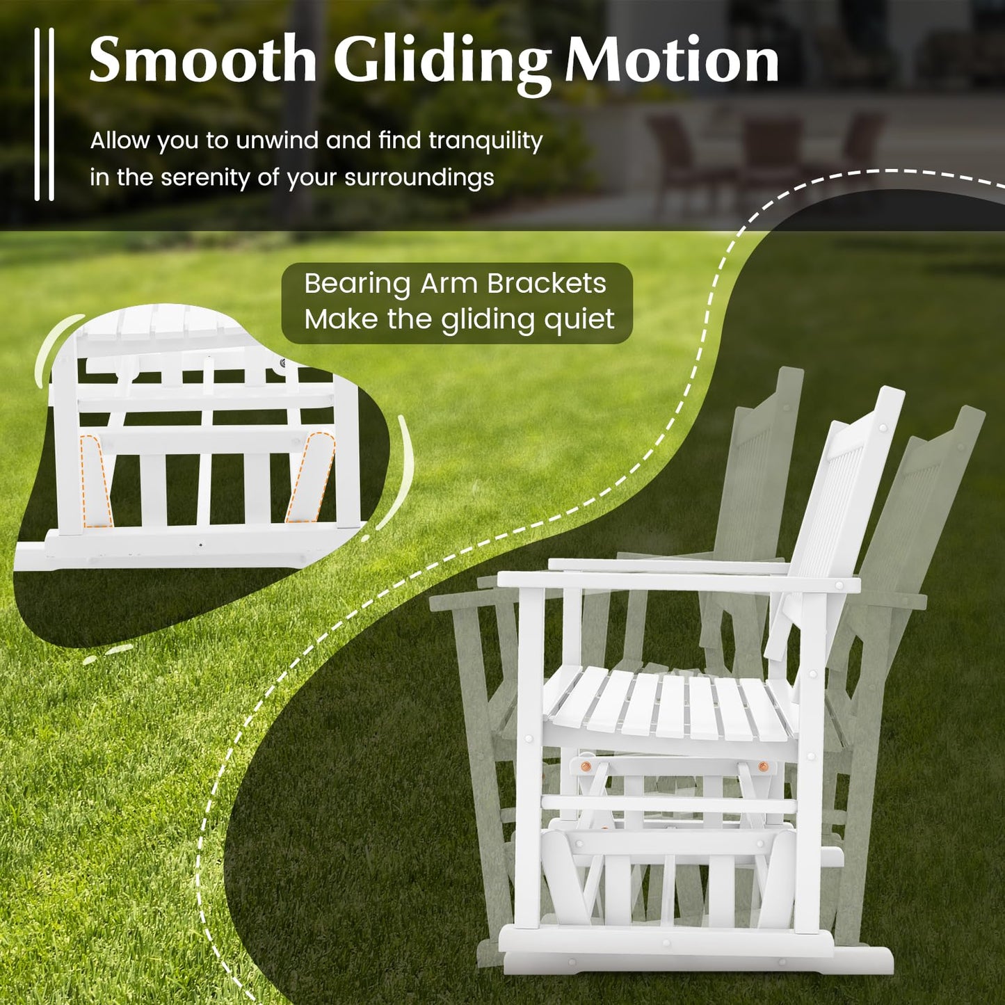 Tangkula 2 Person Outdoor Glider Chair, Poplar Wood Patio Swing Glider Loveseat Chair with Armrests