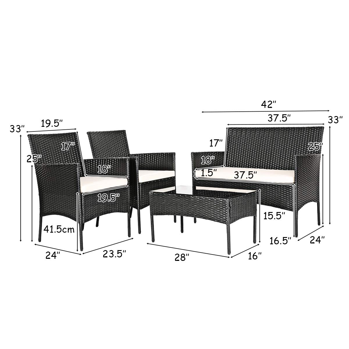 Tangkula Patio Furniture Set, Outdoor Wicker Conversation Set with Tempered Glass Coffee Table
