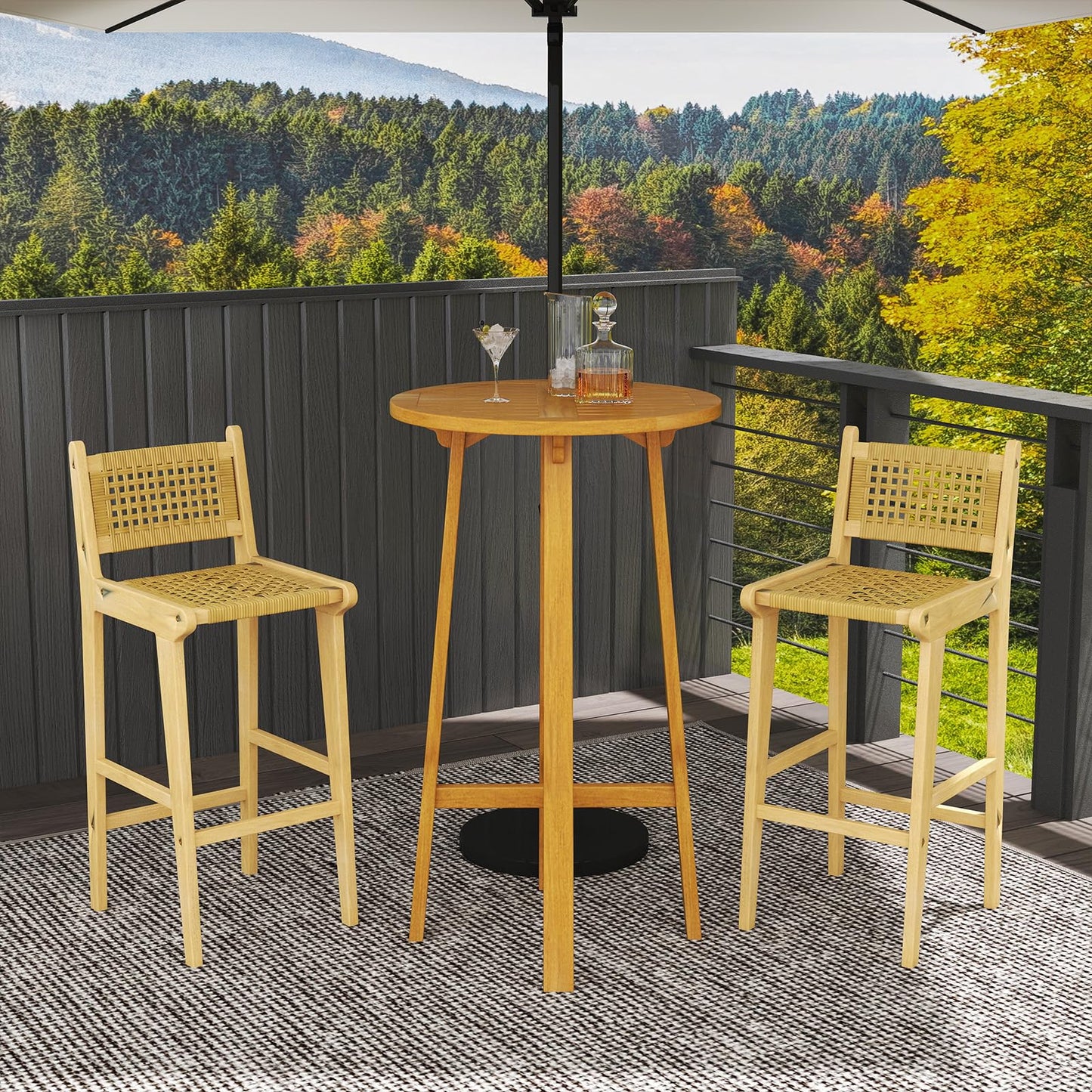 Tangkula Patio Teak Wood Bar Stools(1/2/4)