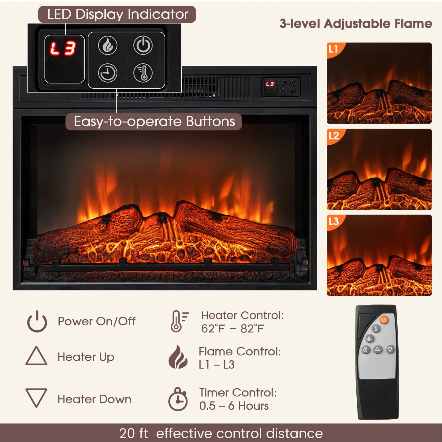 Tangkula Fireplace TV Stand with 23” Electric Fireplace Insert
