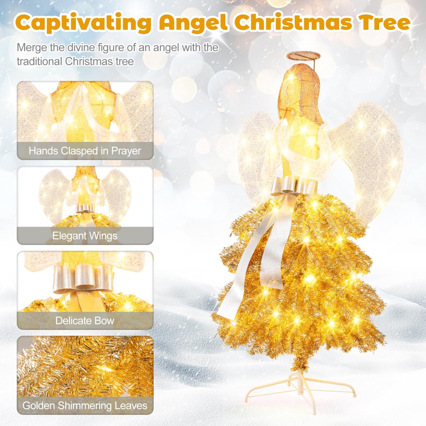 Tangkula 5.2 FT Lighted Angel with Christmas Tree Skirt