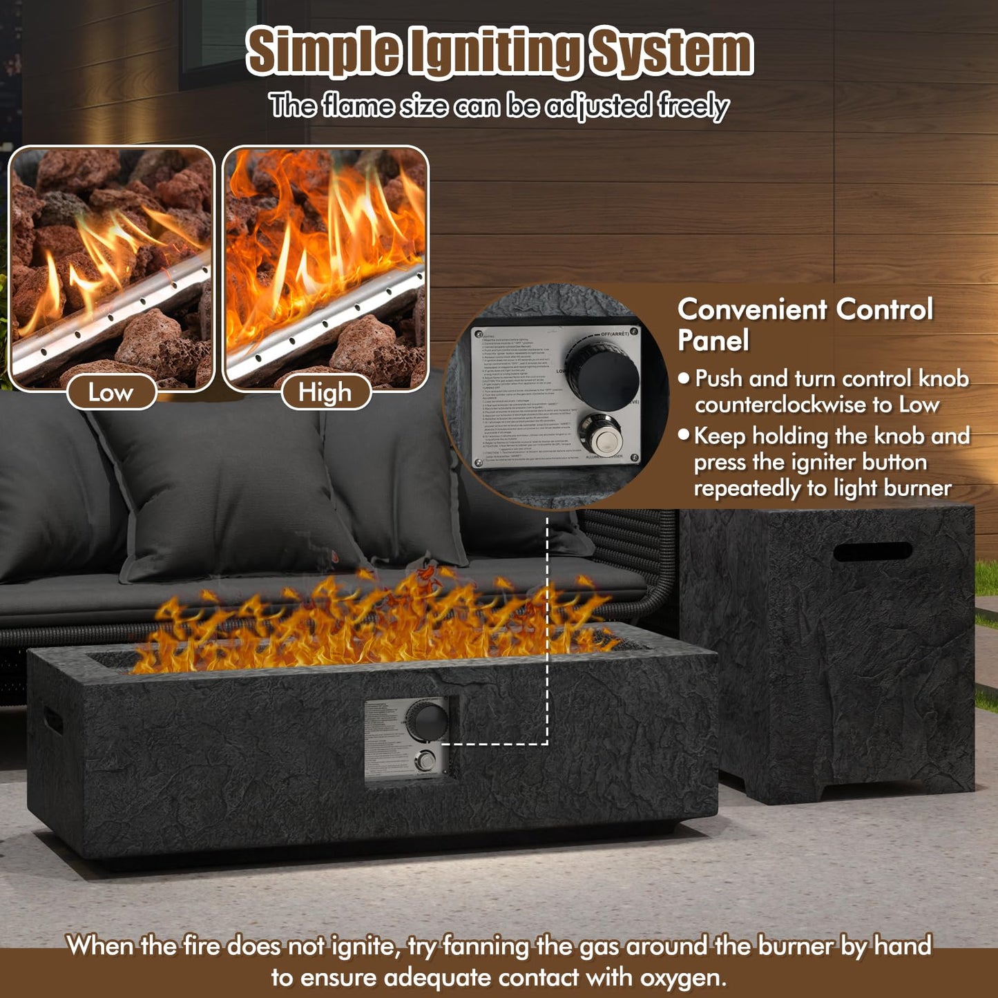 Tangkula 50,000 BTU Fire Pit Table Set, 42.5” Magnesium Oxide Propane Gas Fire Pit w/Hideaway Tank Holder, Protective Cover Included, Simple Ignition