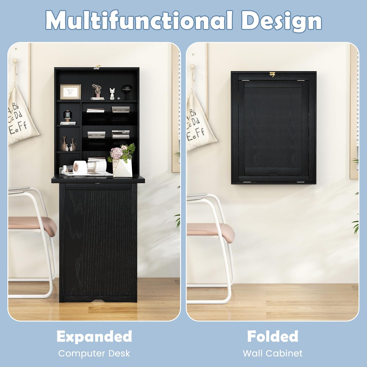 Tangkula Wall Mounted Fold Out Convertible Desk for Home Office