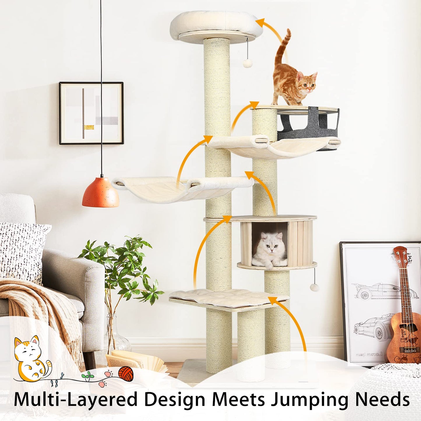 Tangkula Large Cat Tree with Sisal Scratching Posts
