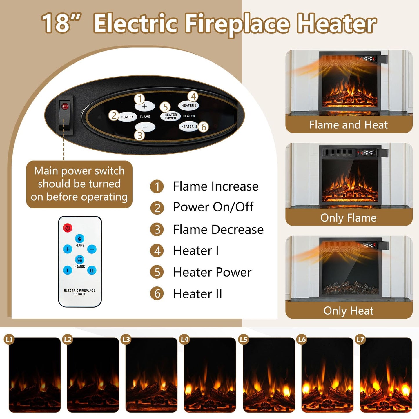 Tangkula Home Entertainment Center with 18” 1500W Electric Fireplace
