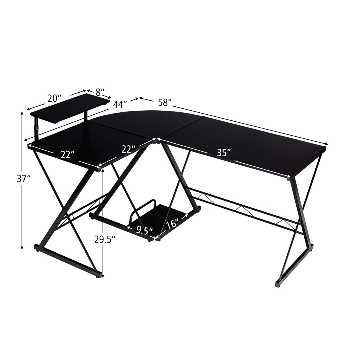 Tangkula L-Shaped Computer Desk, 58 Inches Corner Computer Desk with Movable Shelf & CPU Stand