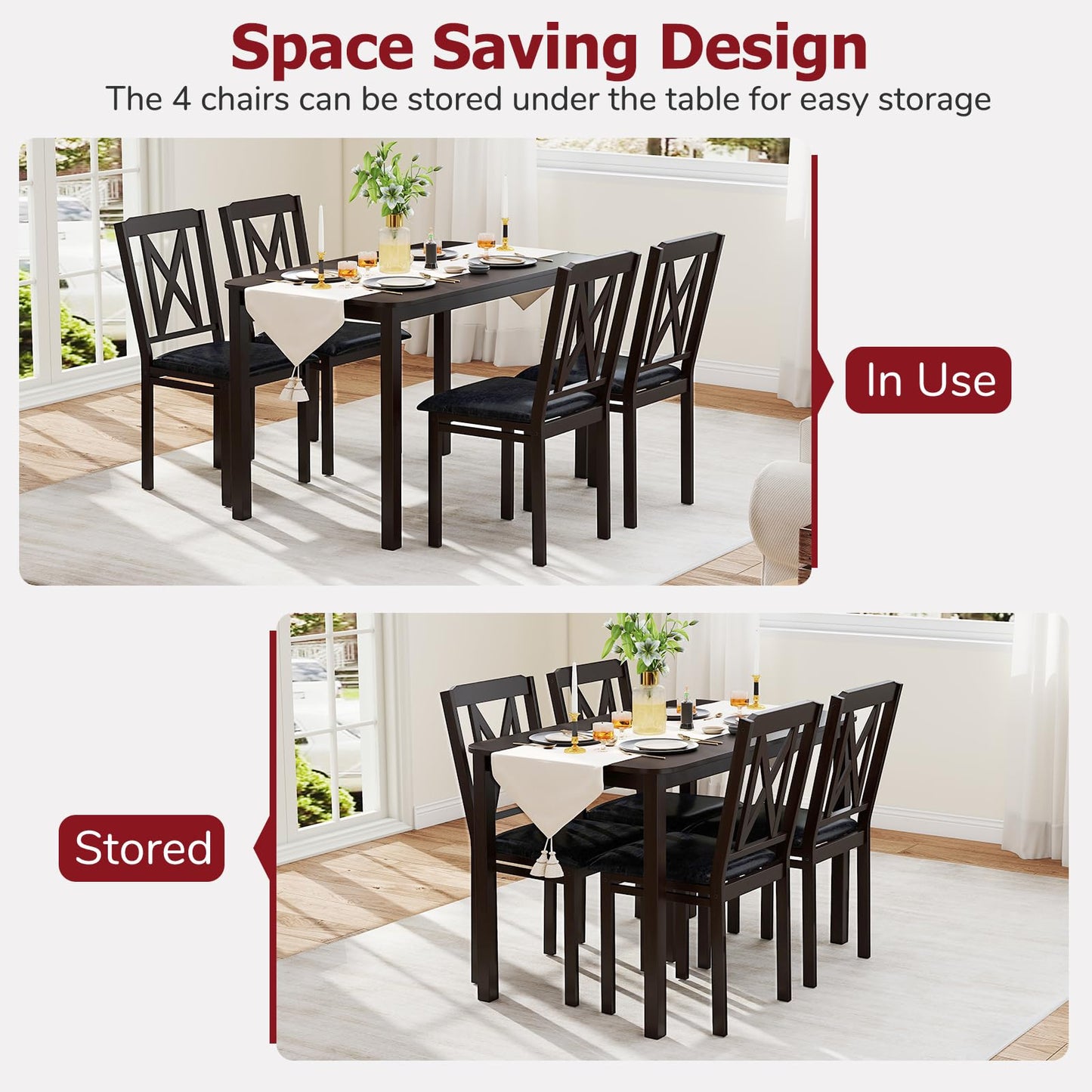 Tangkula 47" Dining Table Set for 4 Farmhouse Solid Wood Dinette Set