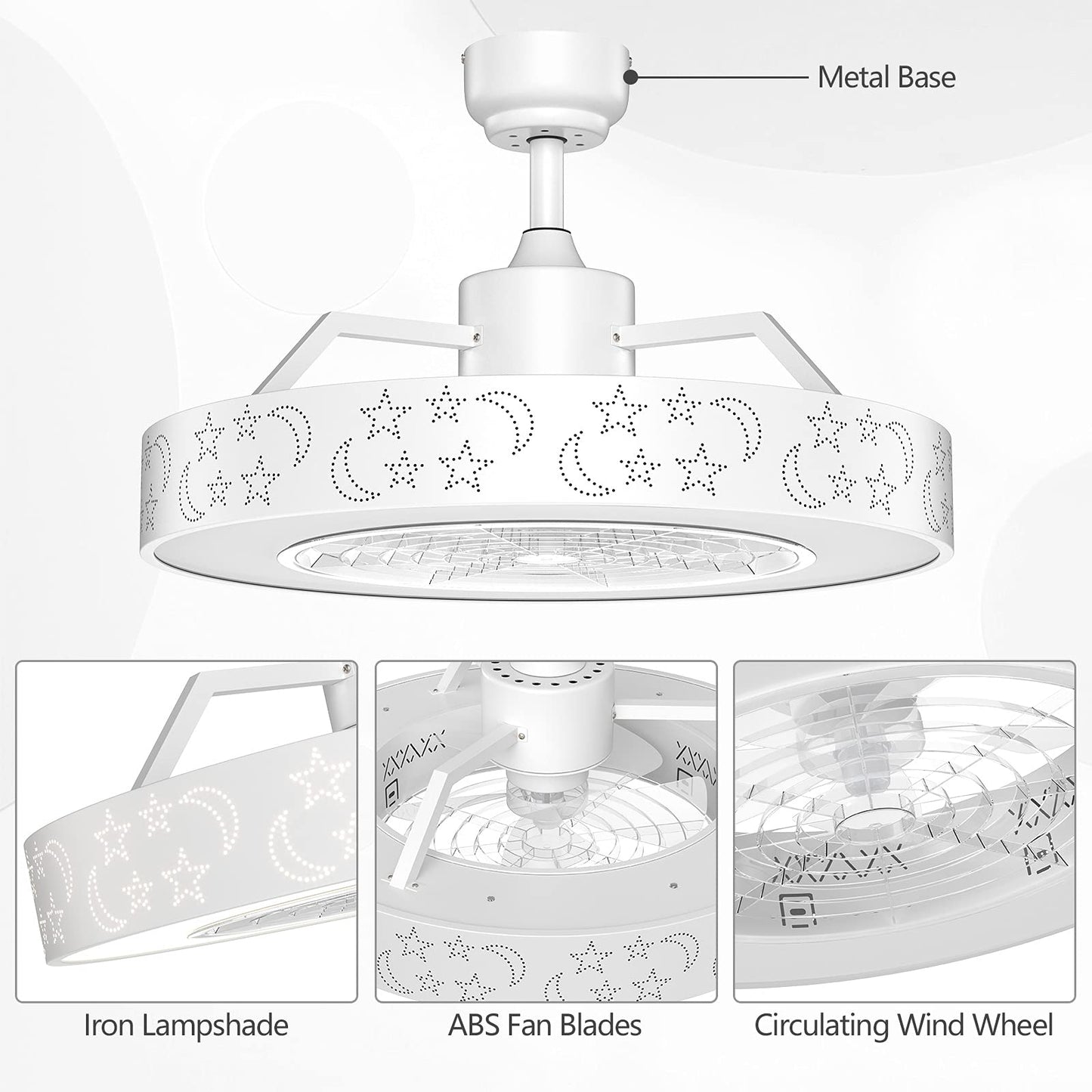 Tangkula 23" Ceiling Fan with Lights with Invisible Blades Starry Sky Acrylic Lampshade