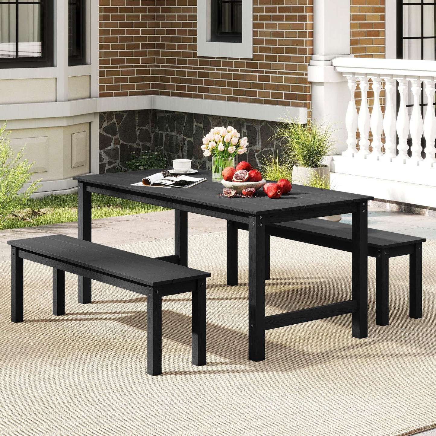 Tangkula HDPE Outdoor Bench 2-3 Person Patio Bench
