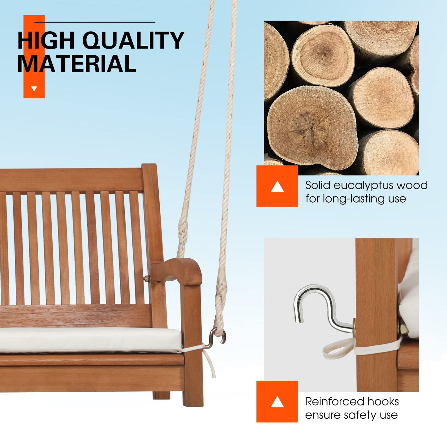 Tangkula 2 Person Hanging Porch Swing with Chains, High Back, Cozy Armrests, Heavy Duty 800Lbs